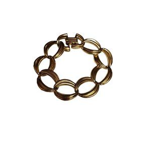 Vintage Chunky Wide Gold Tone Flat Link Bracelet 7 Inches In Length